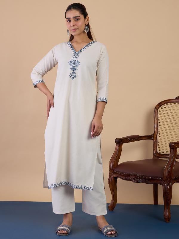 VP 9846 W Women’s Cotton Embroidery Straight Kurta Pant, 2pc Kurta Set